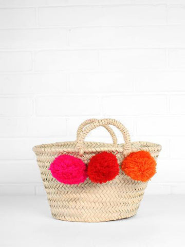 Bohemia Hand Woven Mini Market Pom Pom Basket