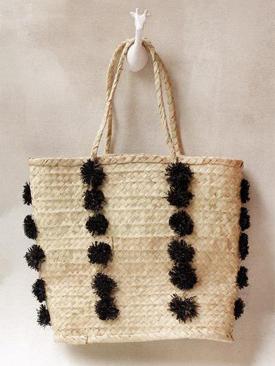 Indego Africa Hand Woven Palm Pom Pom Tote