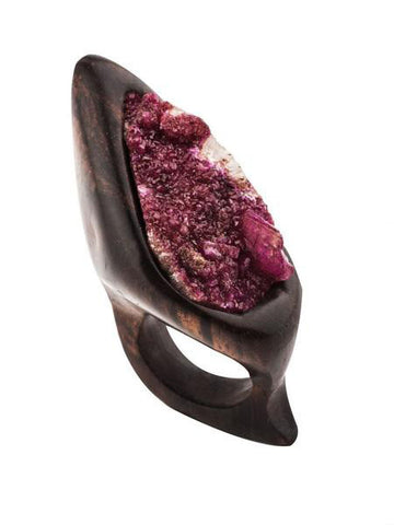 Ruda Hand Sculpted Wood Ring - Purple Gem