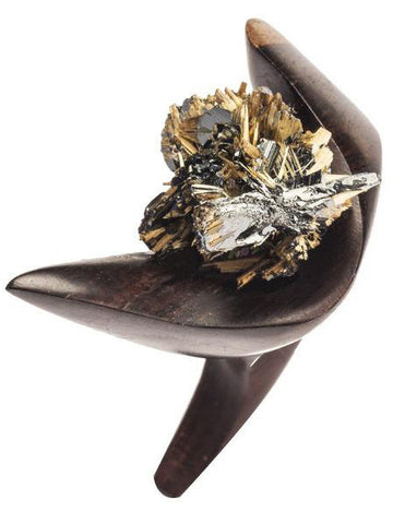 Ruda Hand Sculpted Wood Ring - White & Gold Gems