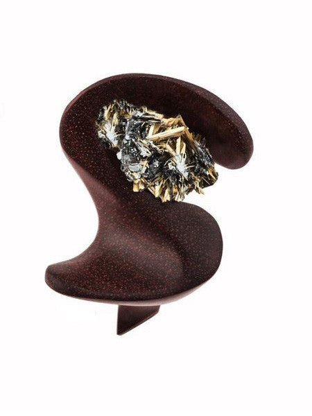Ruda Hand Sculpted Wood Ring - Gold Gem
