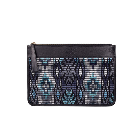 Scalo 502 Hand Woven Sloane Squeeze Clutch - Blue & Grey