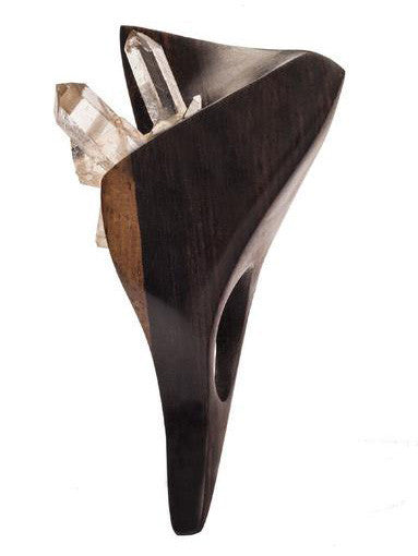Ruda Hand Sculpted Wood Ring - White Gem