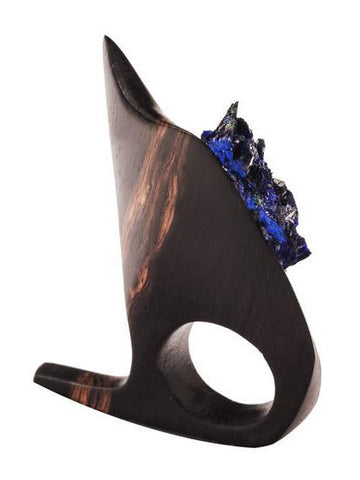 Ruda Hand Sculpted Wood Ring - Blue Gem